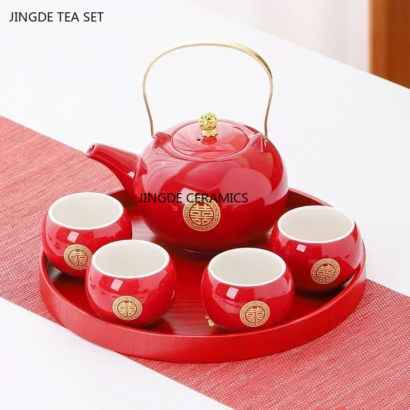 Korean Tea Set - Juego de té de cerámica roja,